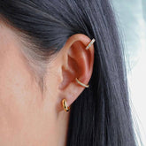 Pair Of 925 Sterling Silver Gold PVD Simple Rounded Edge Hugger Minimal Hoop Earrings